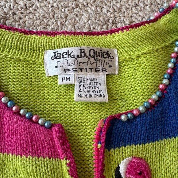 Jack B Quick Women’s Flamingo Pink Colorblock Sweater Pearl Embellished Collar - Picture 3 of 12